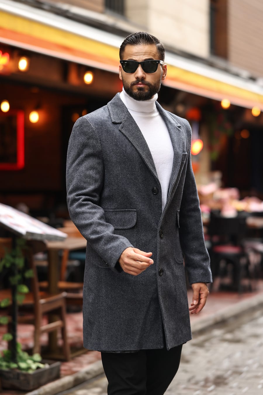 Torba cep Desenli Antrasit Erkek Kaşe Kaban - Kod : 2506