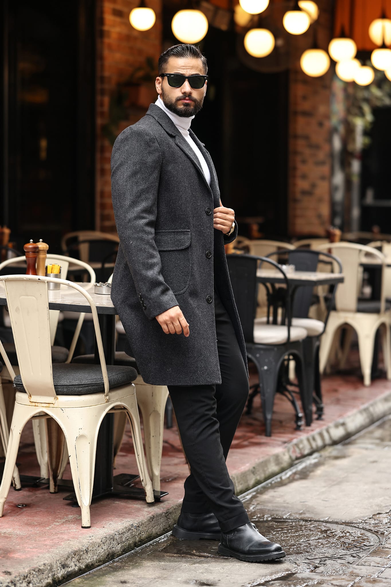 Torba cep Desenli  Antrasit Erkek Kaşe Kaban - Kod : 2506