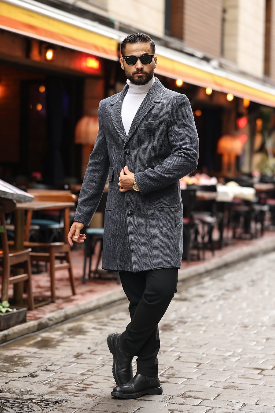 Torba cep Desenli Antrasit Erkek Kaşe Kaban - Kod : 2506