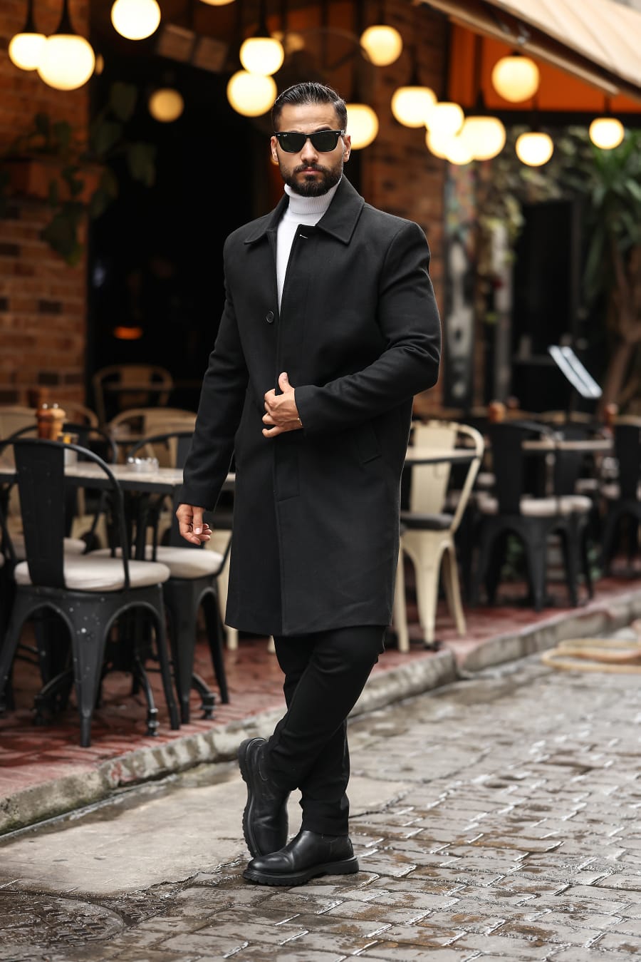 Siyah Erkek Modern Fit Kaşe Kaban - Kod : 2505