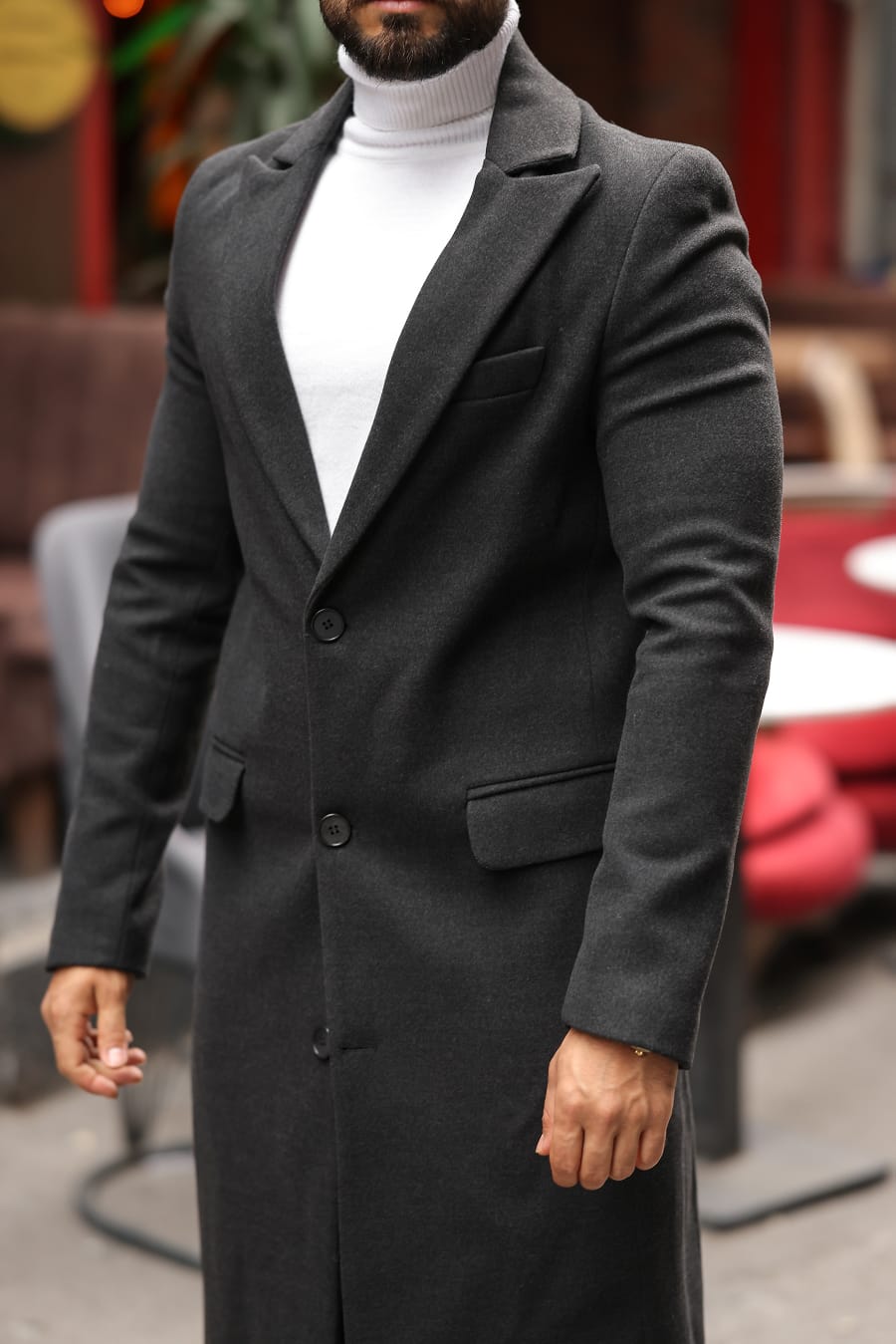 Antrasit Erkek Kaşe Kaban - Kod : 2502