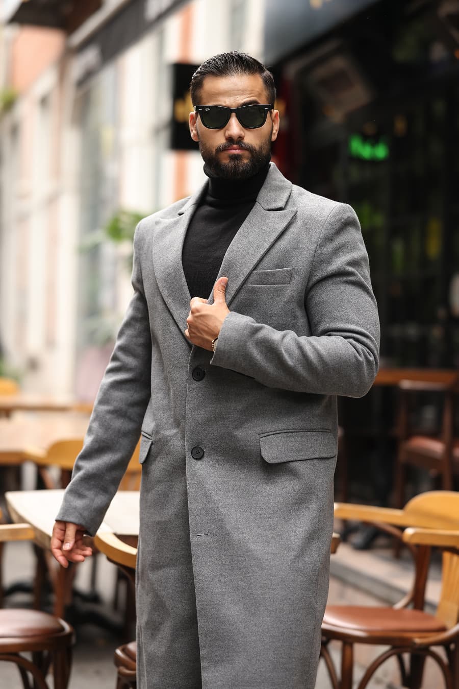 Gri Erkek Kaşe Kaban - Kod : 2502