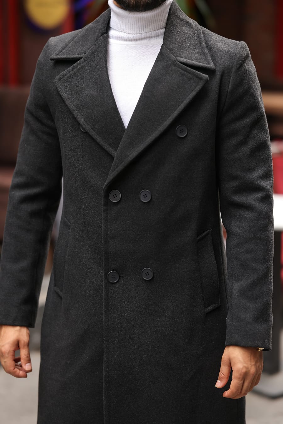 Antrasit Erkek Kaşe Kaban - Kod : 2507