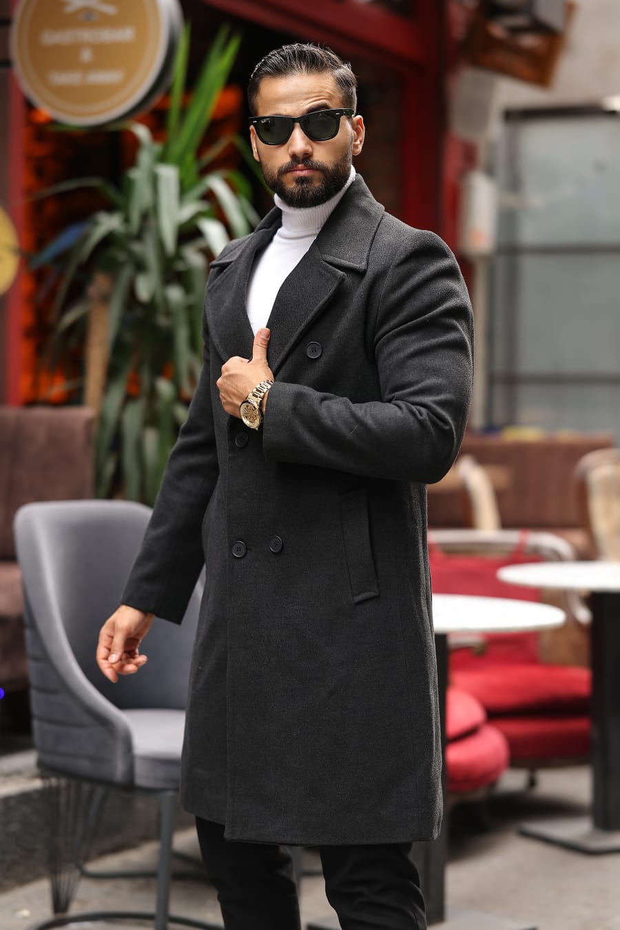 Antrasit Erkek Kaşe Kaban - Kod : 2507