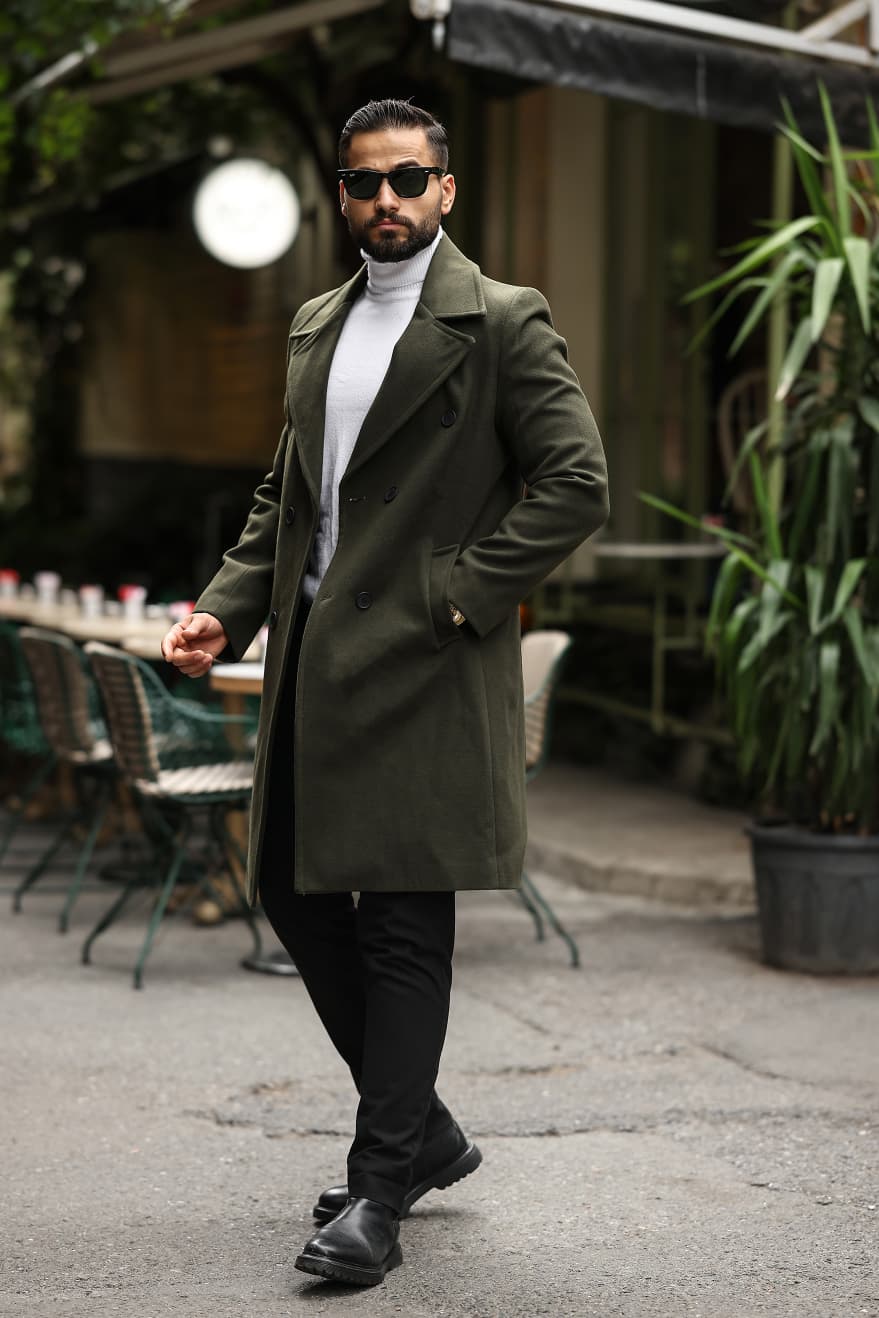 Haki Erkek Kaşe Kaban - Kod : 2507