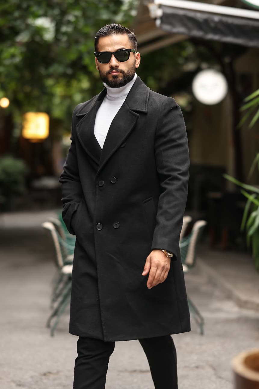 Siyah Erkek Kaşe Kaban - Kod : 2507