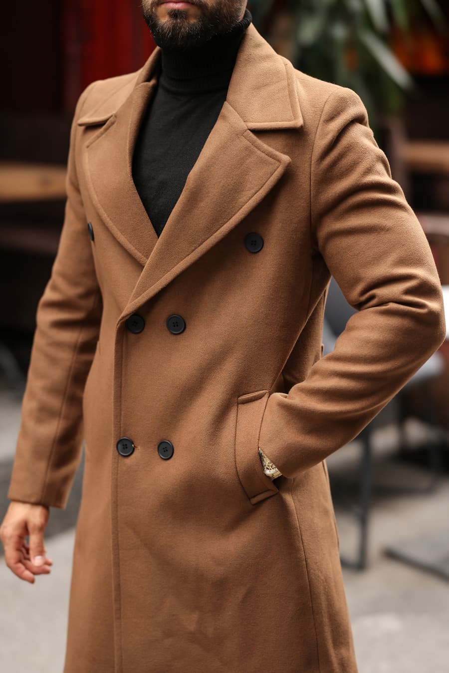 Taba Erkek Modern Fit Kaşe Kaban - Kod : 2507