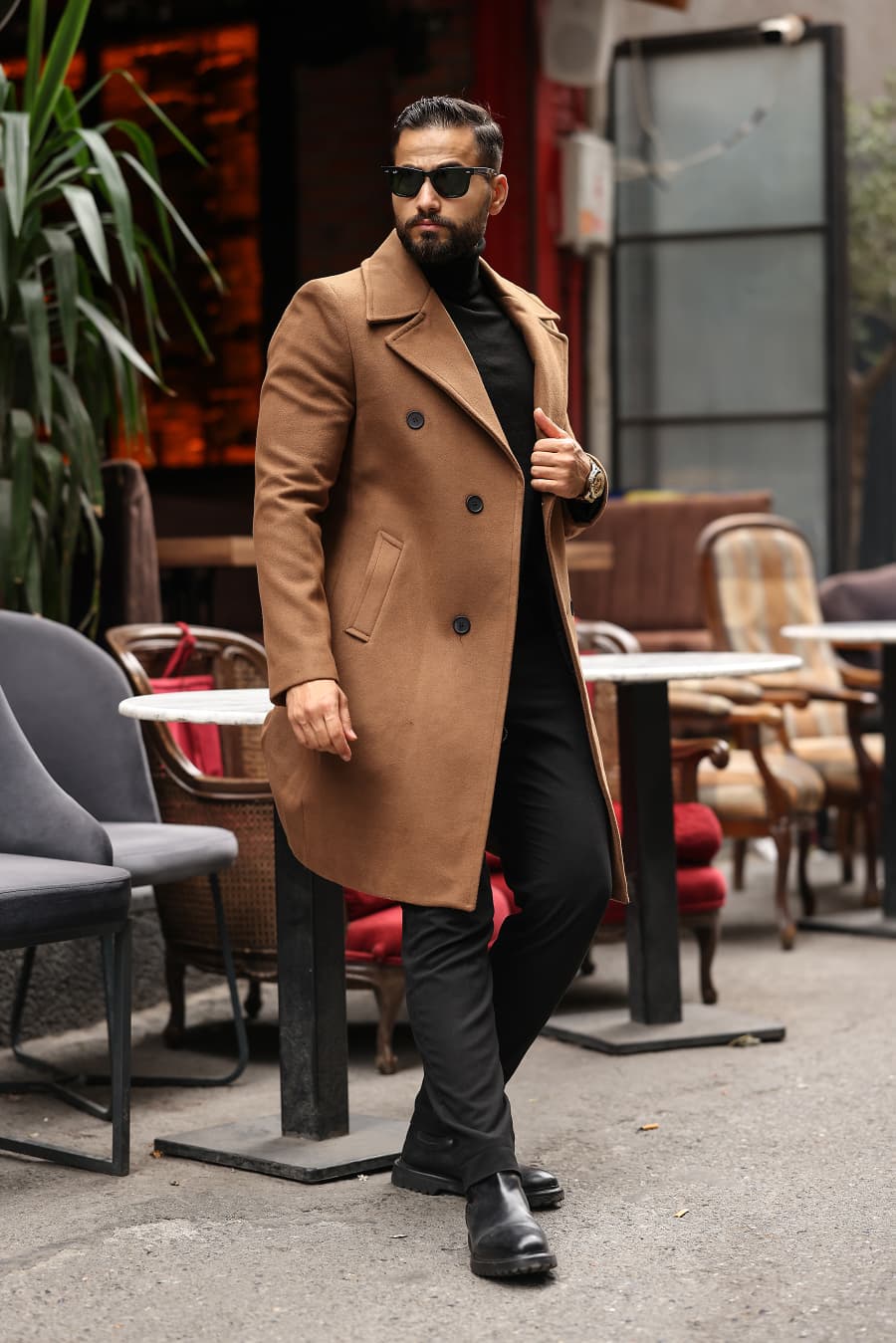 Taba Erkek Modern Fit Kaşe Kaban - Kod : 2507