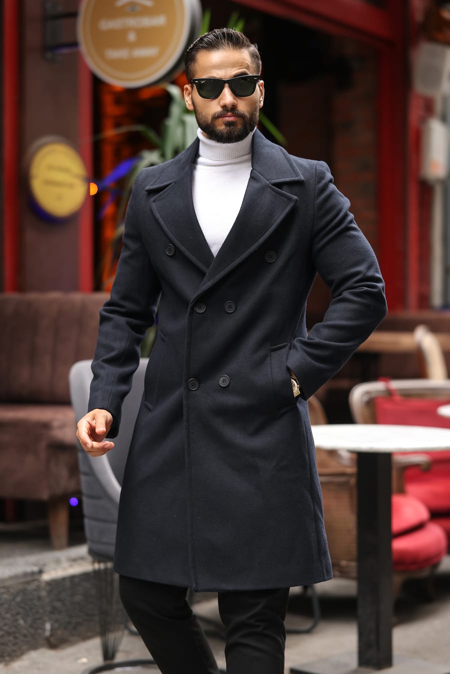 Lacivert Erkek Kaşe Kaban - Kod : 2507