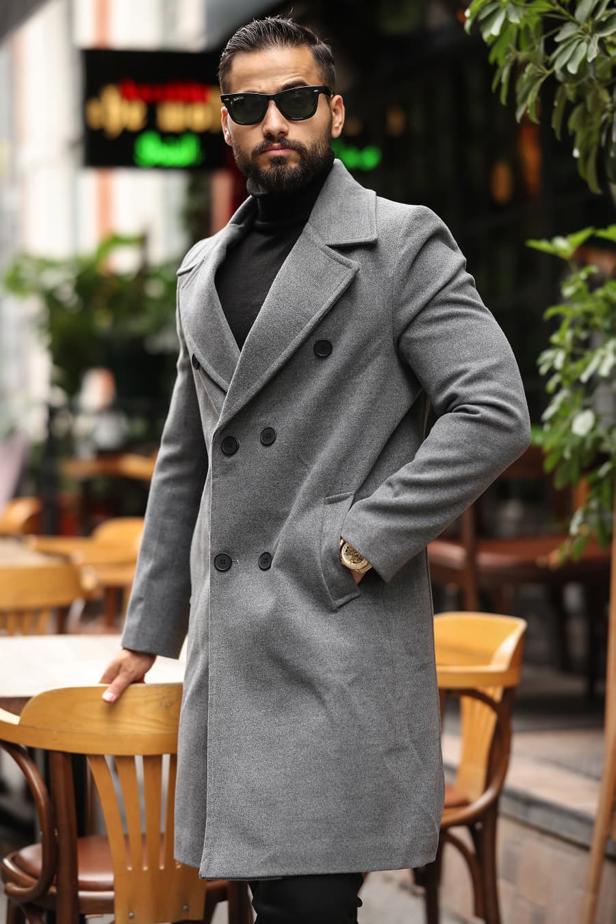 Gri Erkek Kaşe Kaban - Kod : 2507