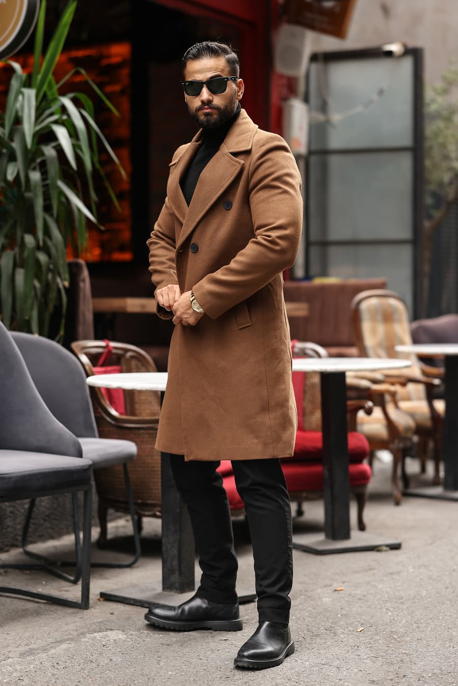 Taba Erkek Modern Fit Kaşe Kaban - Kod : 2507