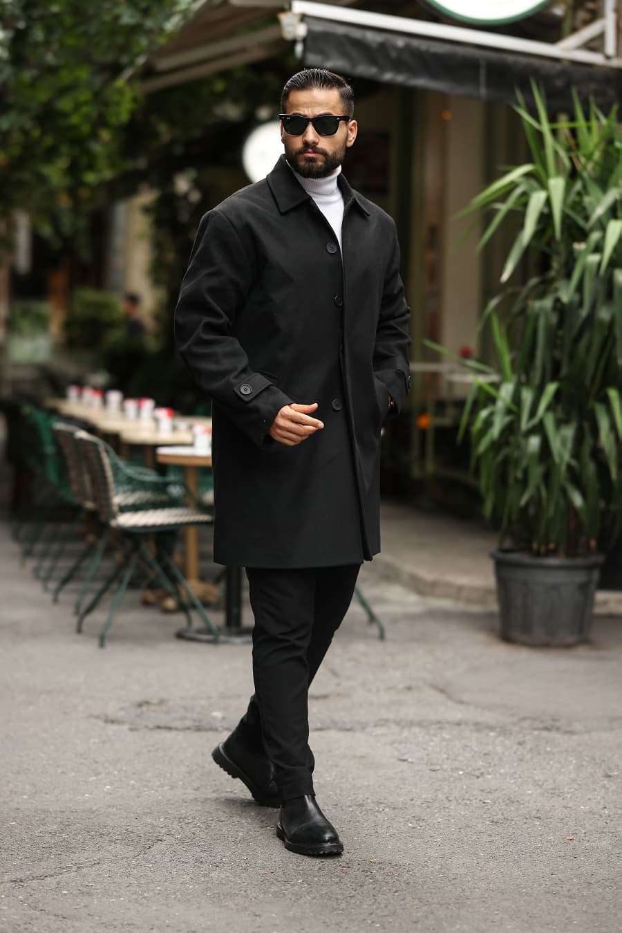 Siyah Erkek Kaşe Kaban - Kod:2501