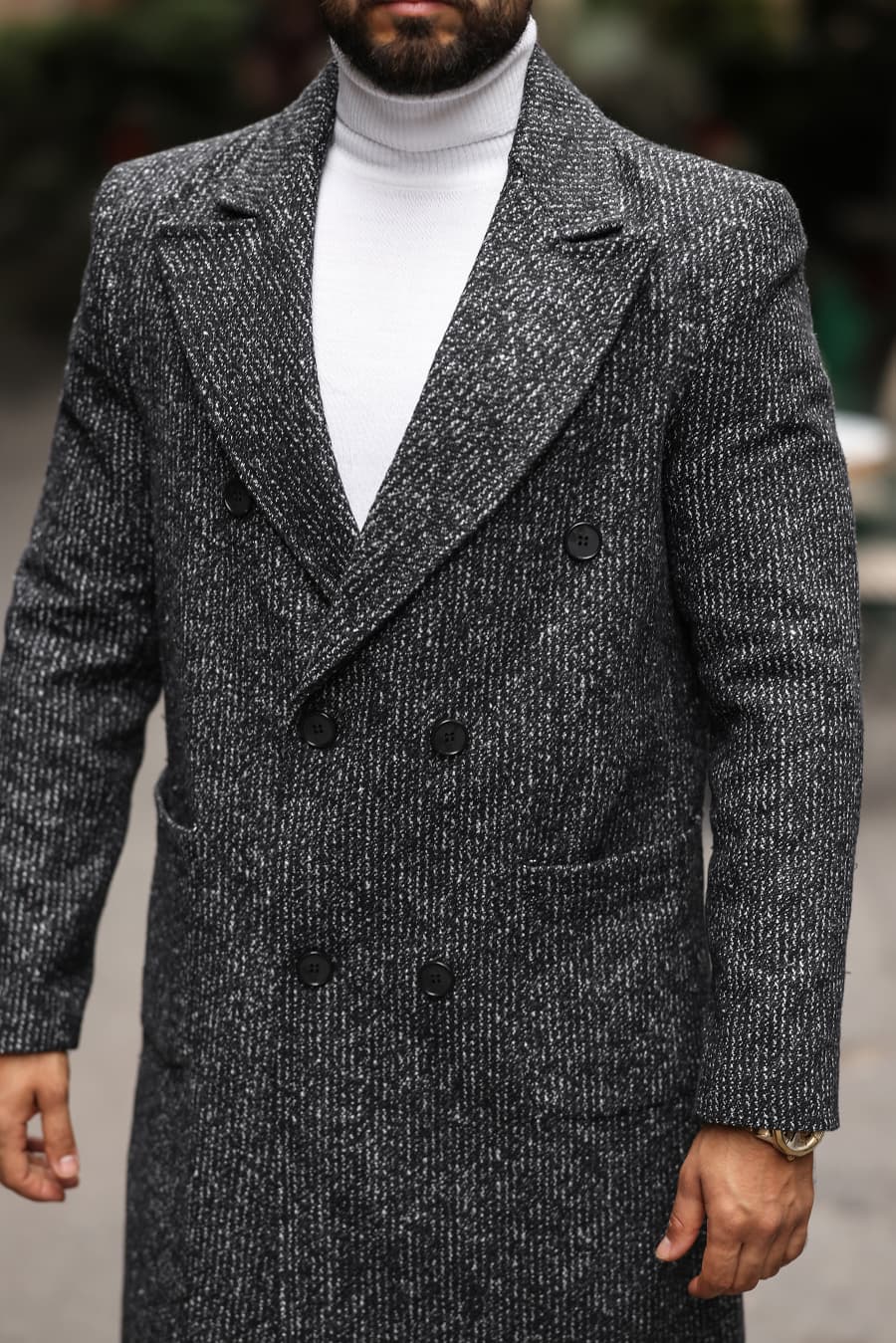 Mulune Siyah-Beyaz Erkek Kaşe Kaban - 2503