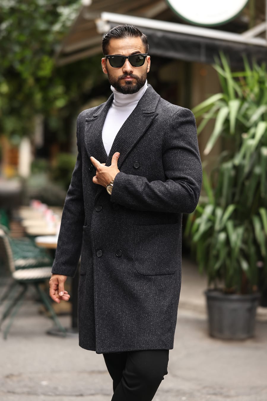 Mulune Siyah-Antrasit Erkek Kaşe Kaban - Kod : 2503