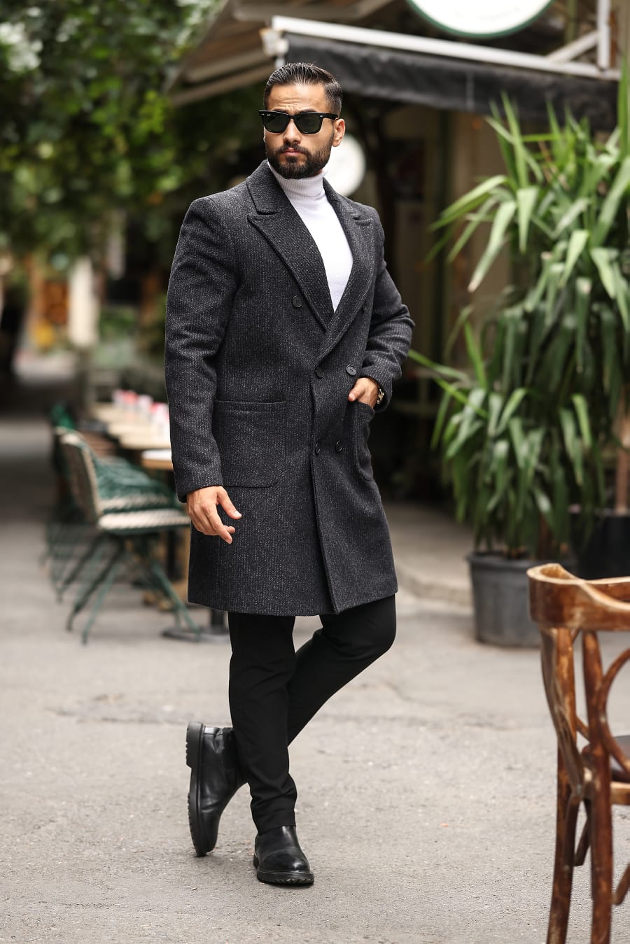 Mulune Siyah-Antrasit Erkek Kaşe Kaban - Kod : 2503