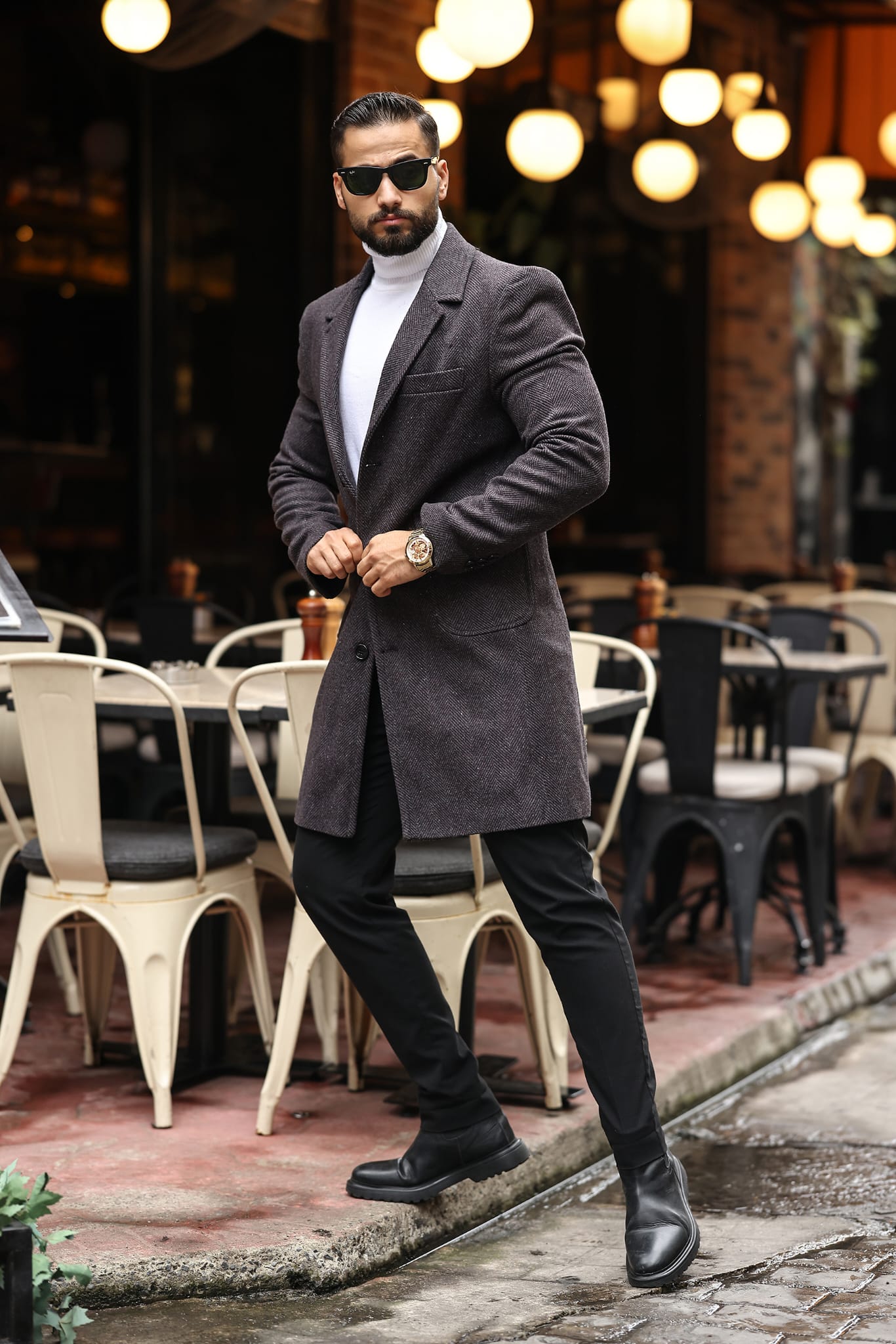 Torba cep Desenli  Antrasit - Bordo Erkek Kaşe Kaban - Kod : 2506