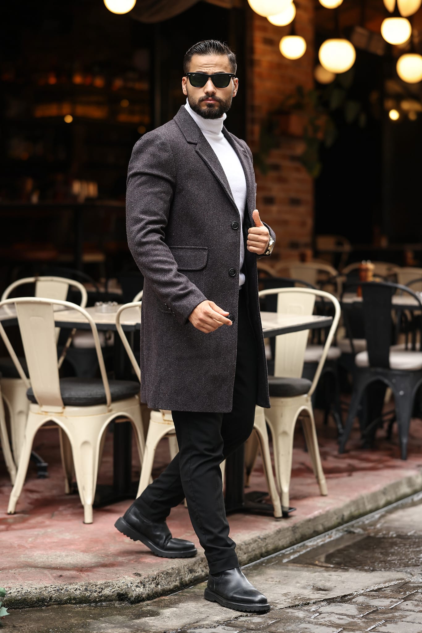 Torba cep Desenli  Antrasit - Bordo Erkek Kaşe Kaban - Kod : 2506