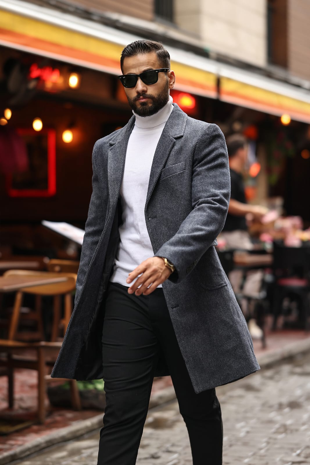 Torba cep Desenli Antrasit Erkek Kaşe Kaban - Kod : 2506