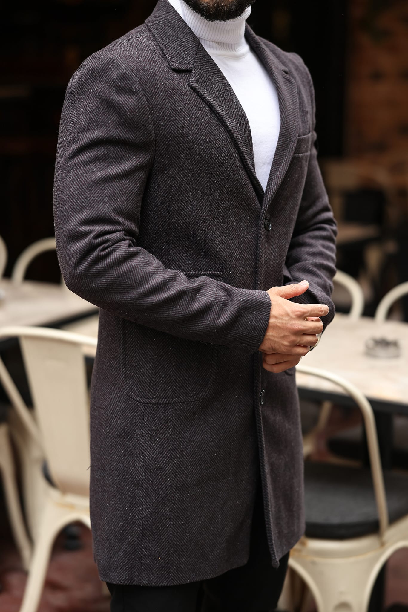 Torba cep Desenli  Antrasit - Bordo Erkek Kaşe Kaban - Kod : 2506