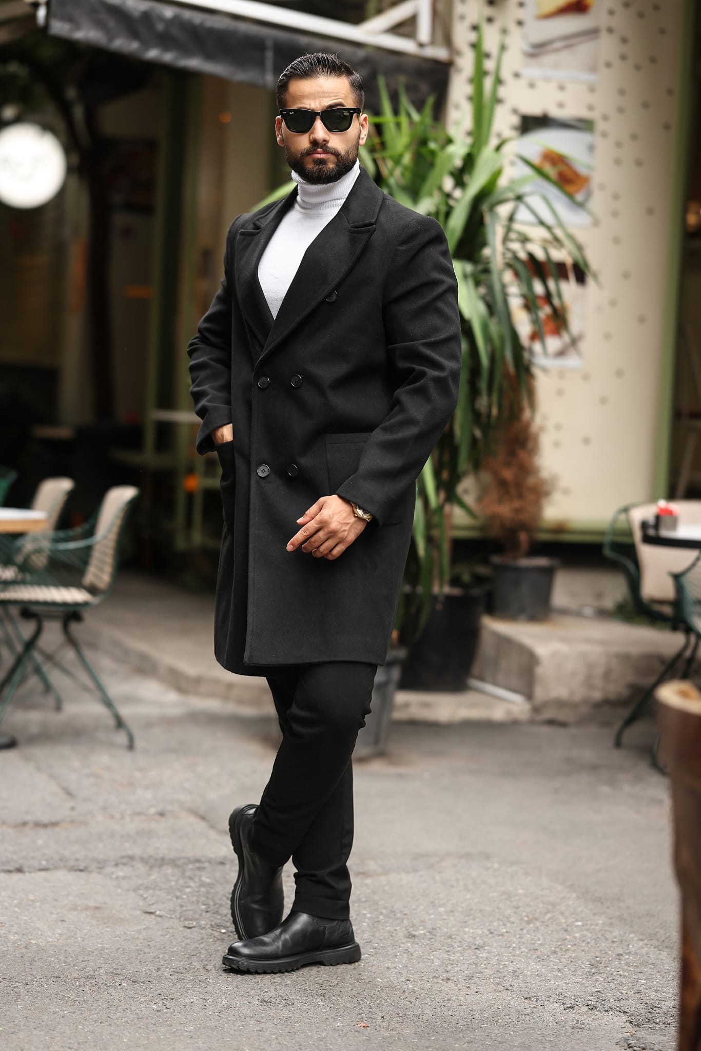 Siyah Erkek Kaşe Kaban - Kod : 2503