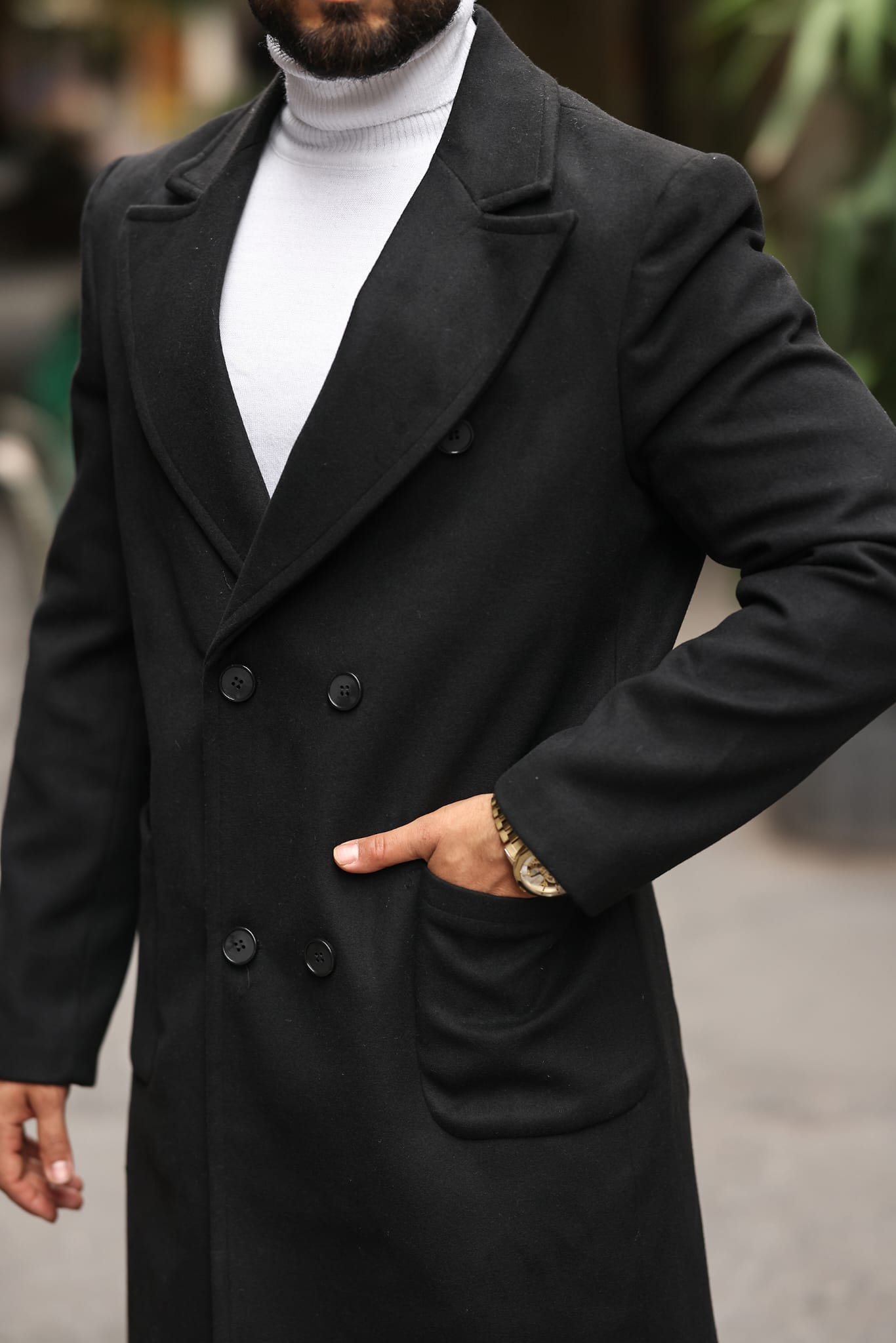 Siyah Erkek Kaşe Kaban - Kod : 2503