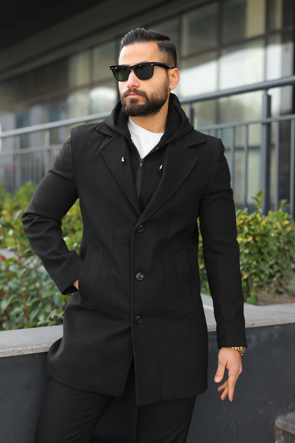 Erkek Kapşonlu Kaban