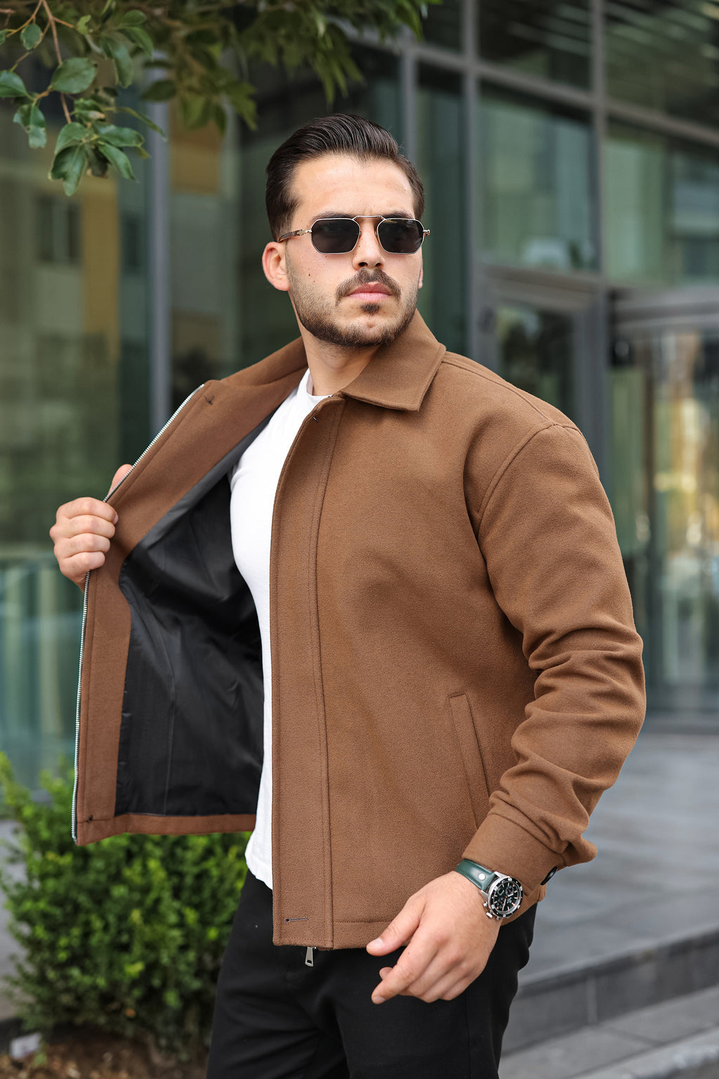 Taba Erkek Kaşe Ceket Fermuarlı Modern Kesim- Kod:2508