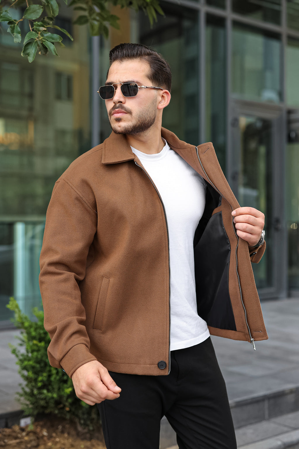 Taba Erkek Kaşe Ceket Fermuarlı Modern Kesim- Kod:2508