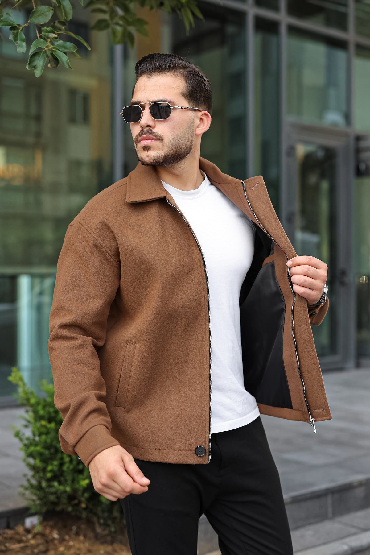 Taba Erkek Kaşe Ceket Fermuarlı Modern Kesim- Kod:2508