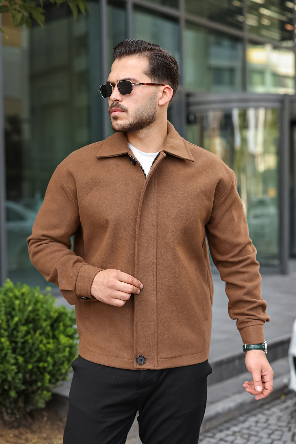 Taba Erkek Kaşe Ceket Fermuarlı Modern Kesim- Kod:2508