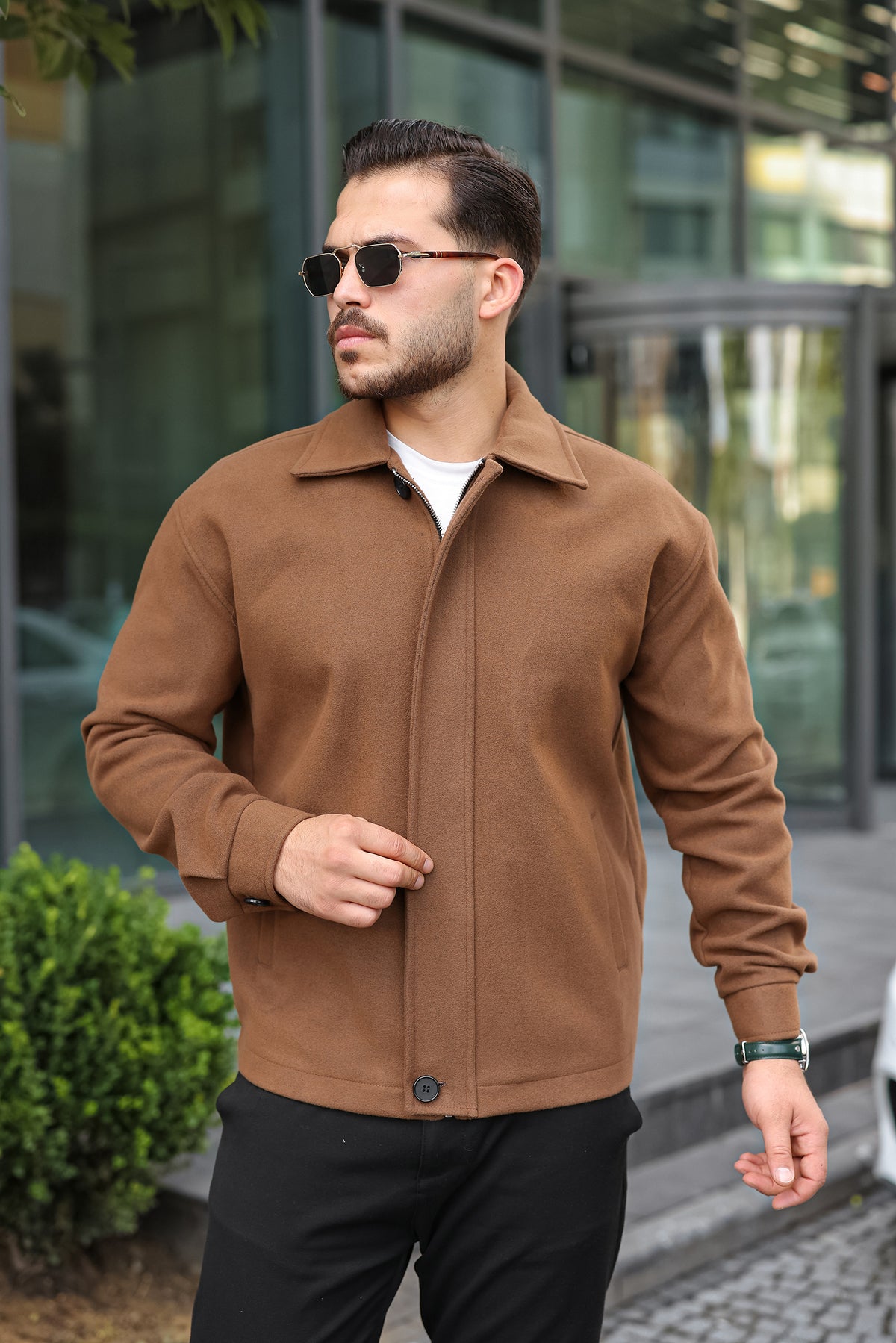 Taba Erkek Kaşe Ceket Fermuarlı Modern Kesim- Kod:2508