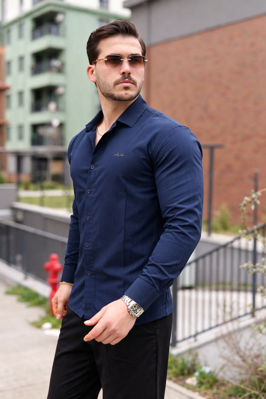 Erkek Modern Fit Çizgili Gömlek