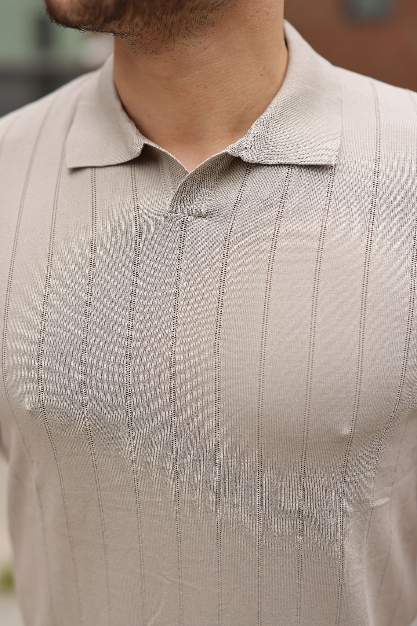 Erkek Polo Yaka Çizgili Triko T-Shirt – Modern Fit