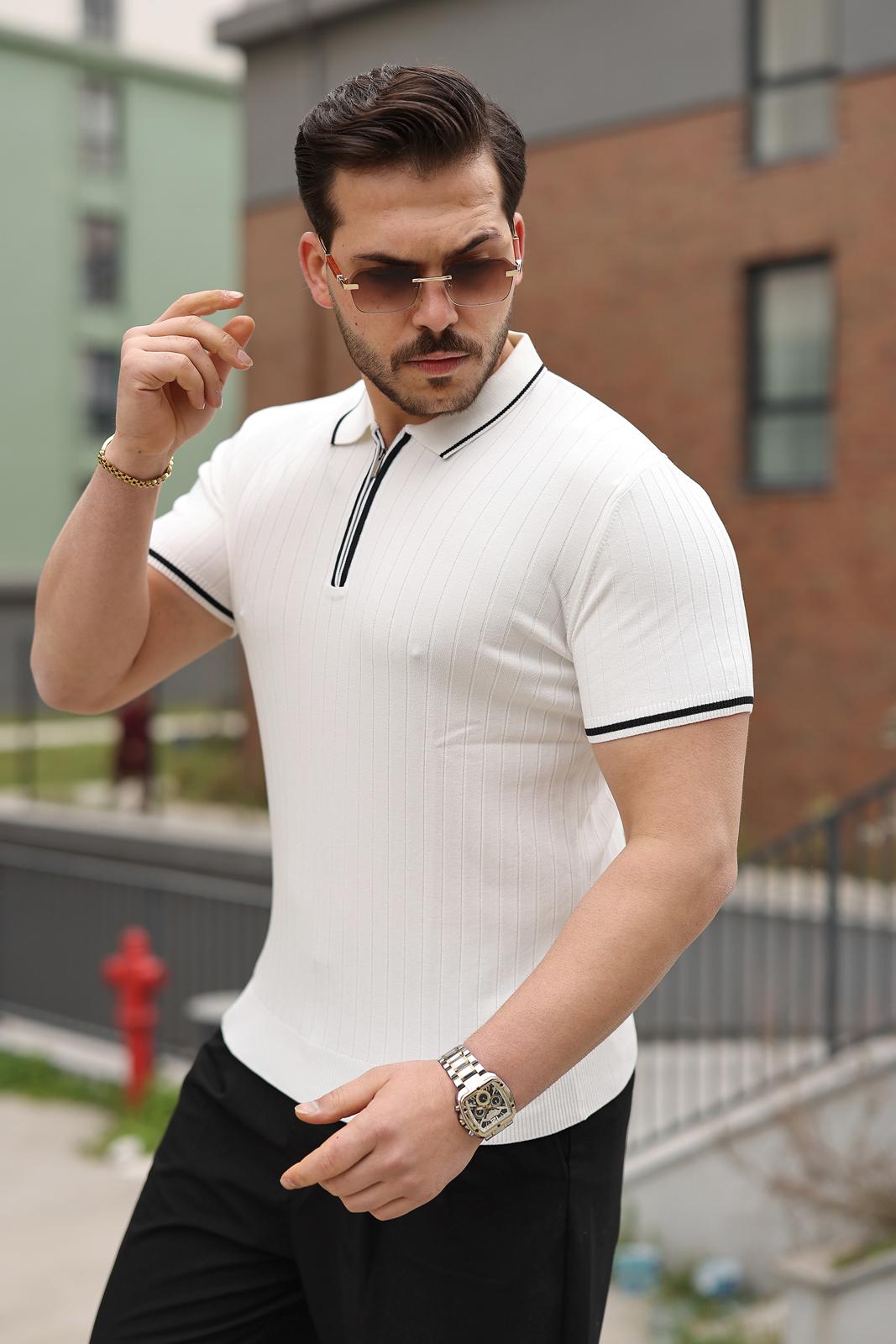 Fermuar Çizgi Detaylı Regular Fit Polo Yaka