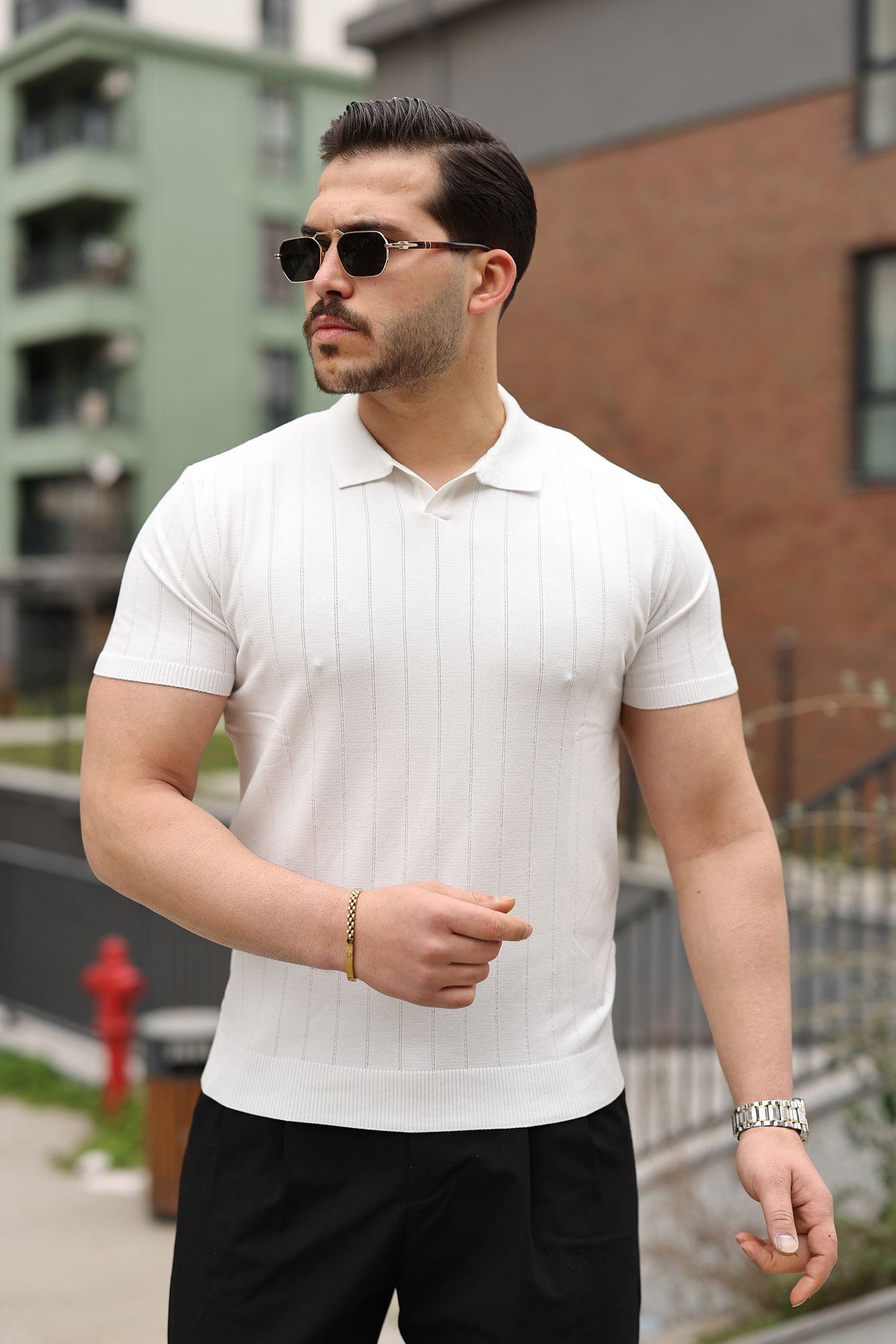 Erkek Polo Yaka Çizgili Triko T-Shirt – Modern Fit