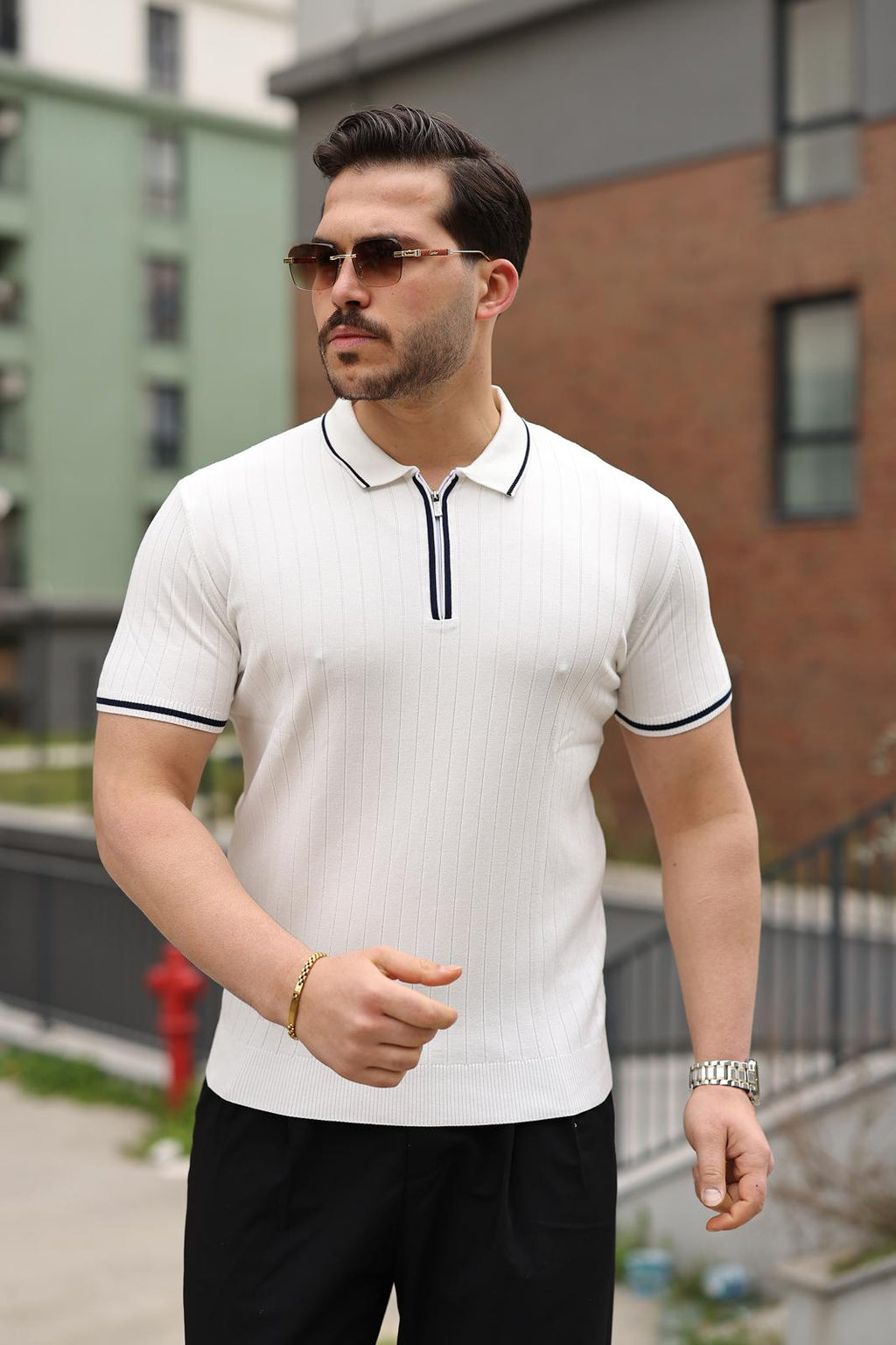 Fermuar Çizgi Detaylı Regular Fit Polo Yaka
