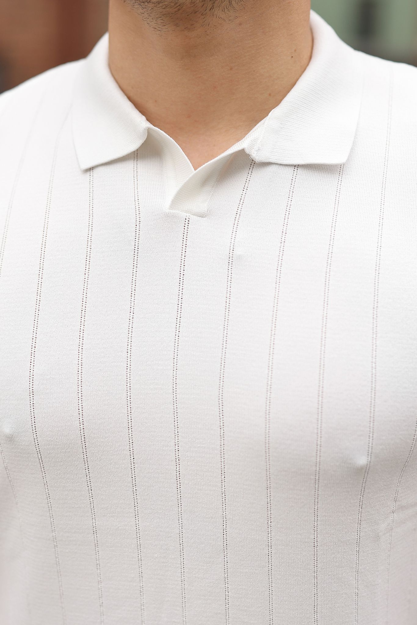 Erkek Polo Yaka Çizgili Triko T-Shirt – Modern Fit