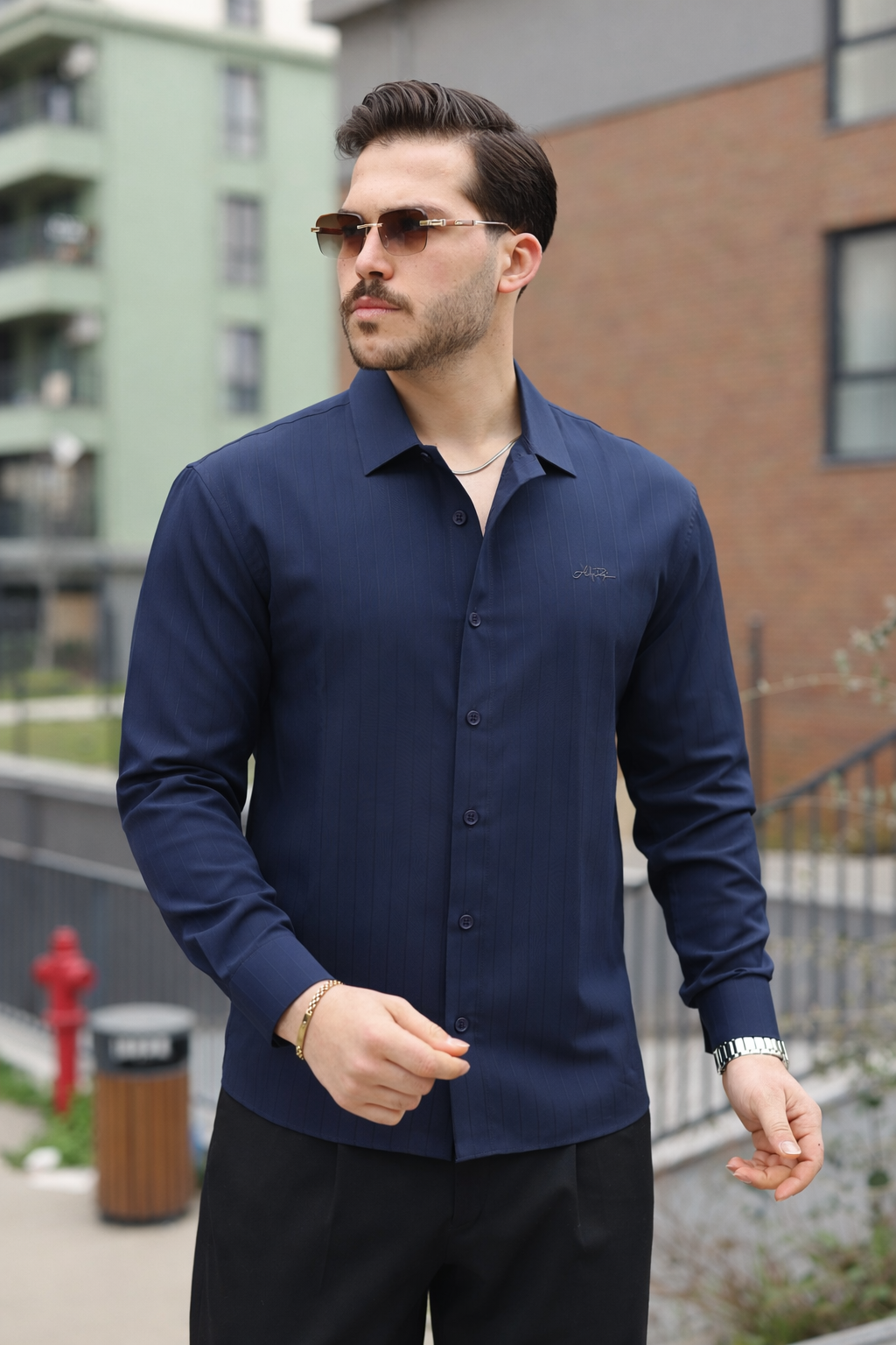 Erkek Modern Fit Çizgili Gömlek