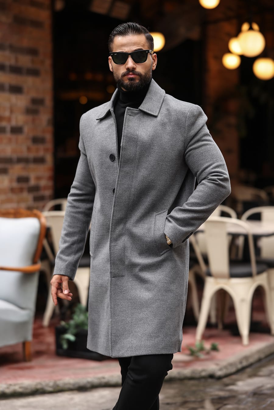 Gri Erkek Modern Fit Kaşe Kaban - Kod : 2505