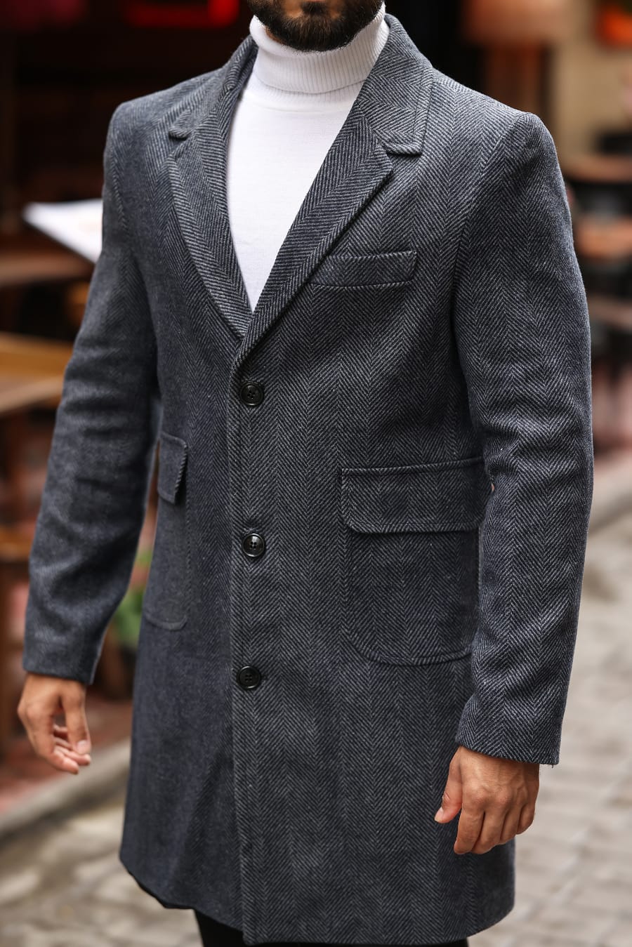 Torba cep Desenli  Antrasit Erkek Kaşe Kaban - Kod : 2506