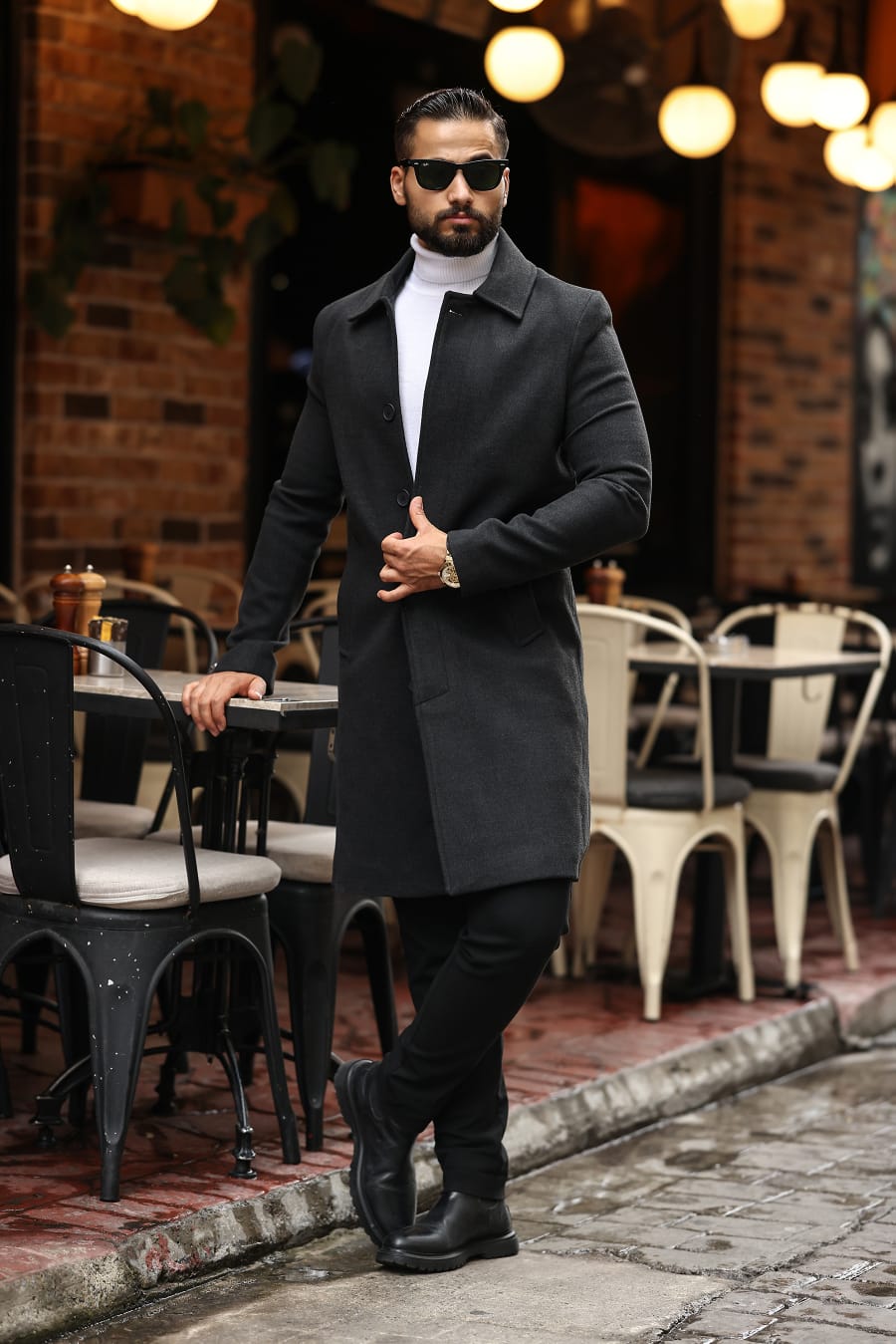 Antrasit Erkek Modern Fit Kaşe Kaban - Kod : 2505