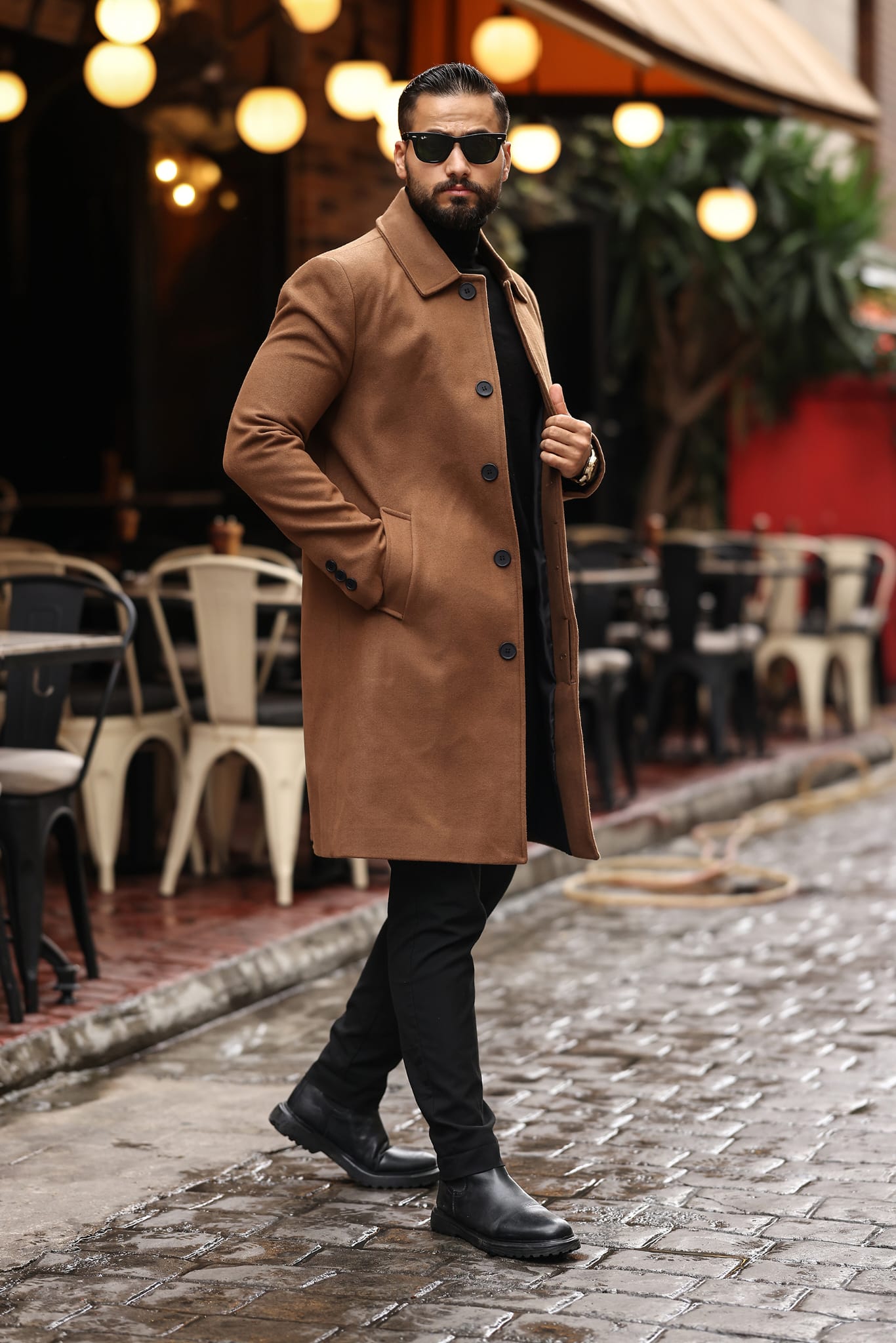 Taba Erkek Modern Fit Kaşe Kaban - Kod : 2505