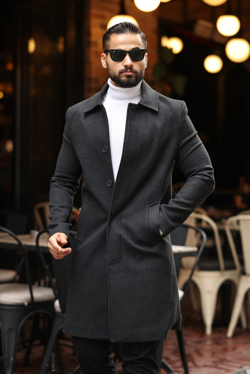 Antrasit Erkek Modern Fit Kaşe Kaban - Kod : 2505