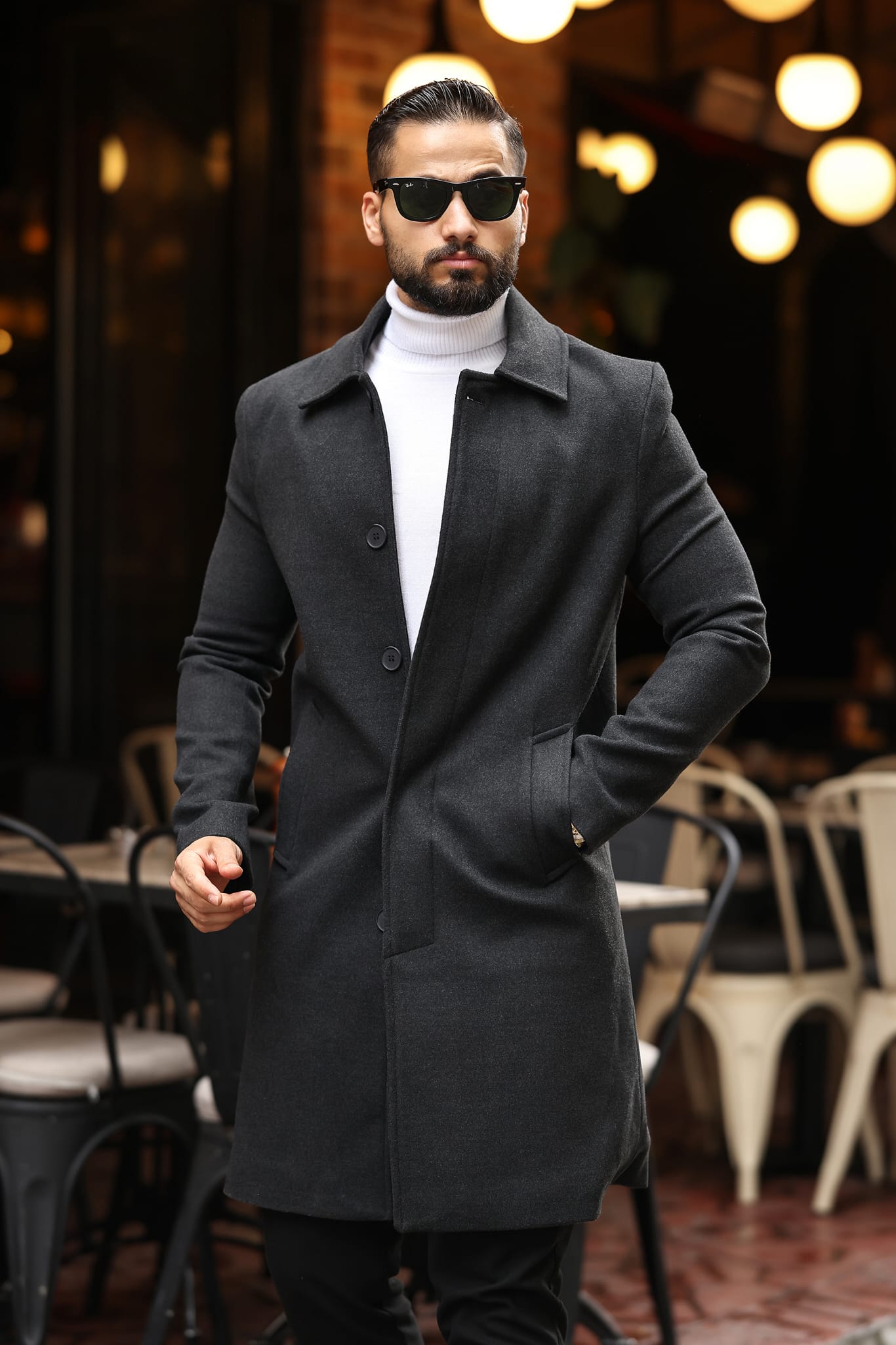 Antrasit Erkek Modern Fit Kaşe Kaban - Kod : 2505