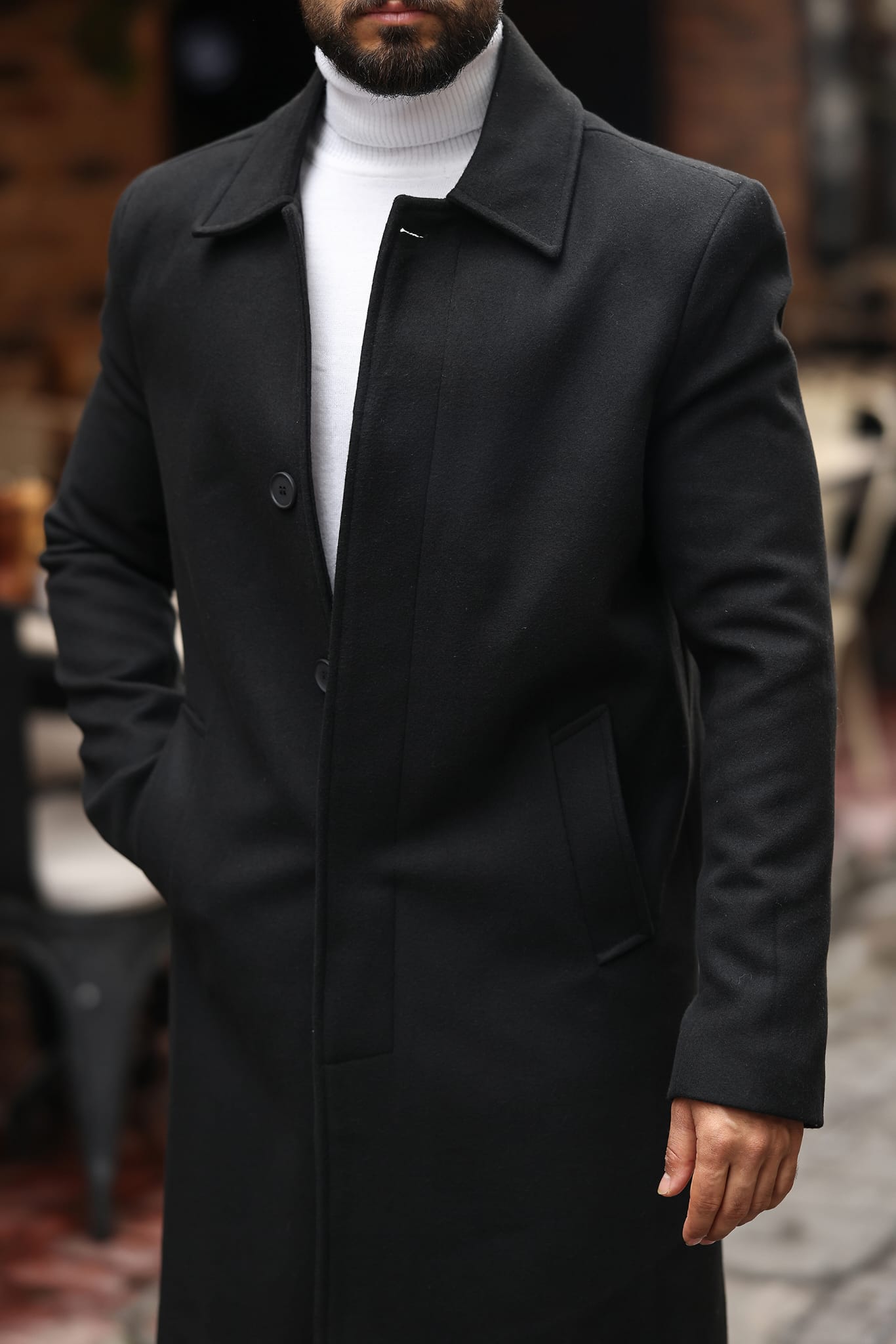 Siyah Erkek Modern Fit Kaşe Kaban - Kod : 2505