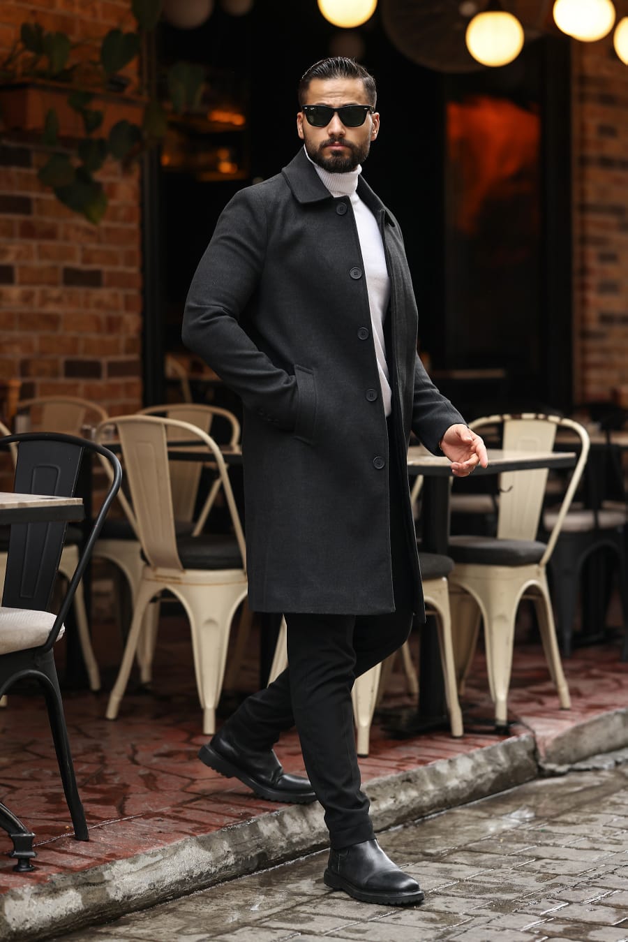 Antrasit Erkek Modern Fit Kaşe Kaban - Kod : 2505