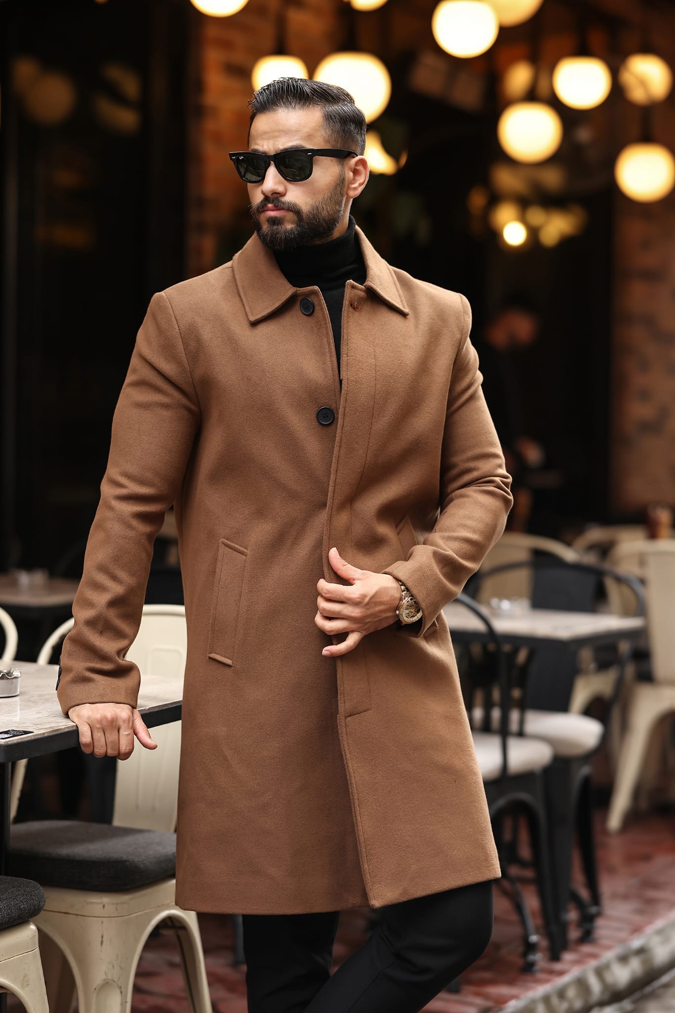 Taba Erkek Modern Fit Kaşe Kaban - Kod : 2505