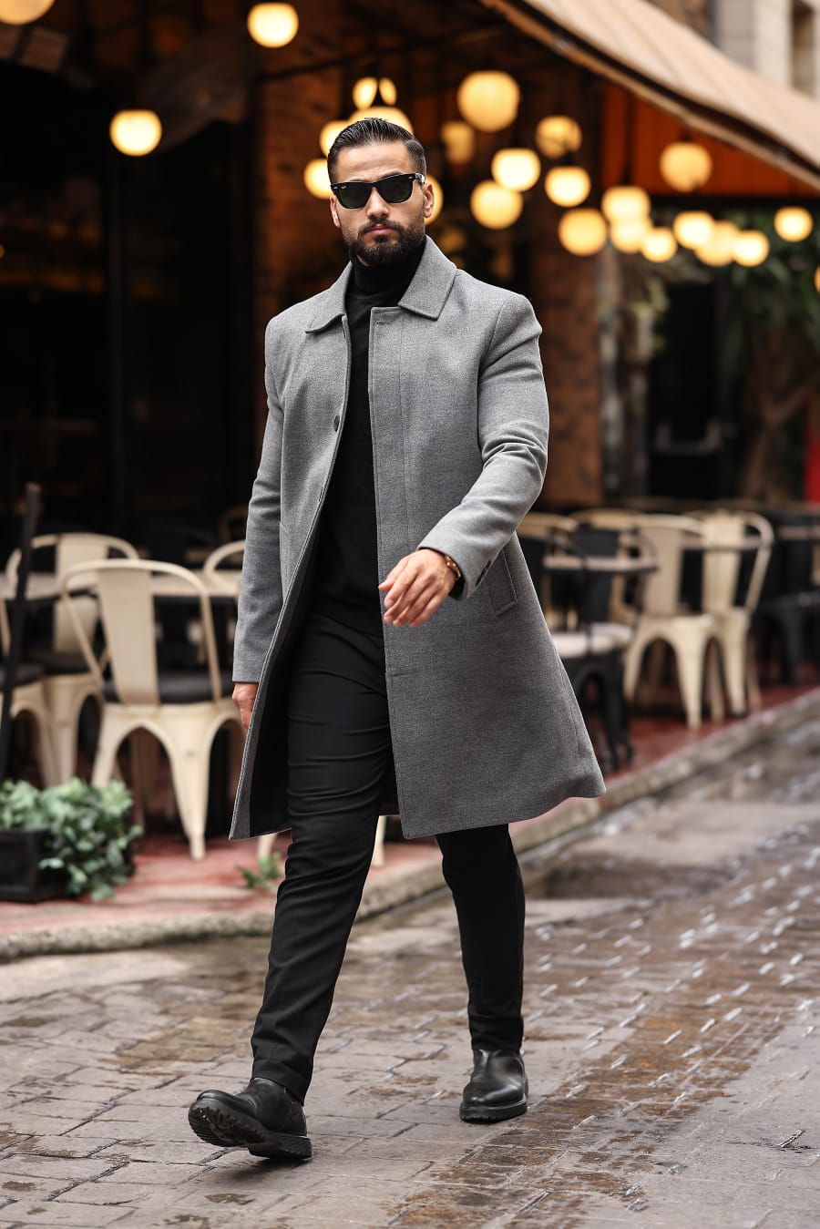 Gri Erkek Modern Fit Kaşe Kaban - Kod : 2505