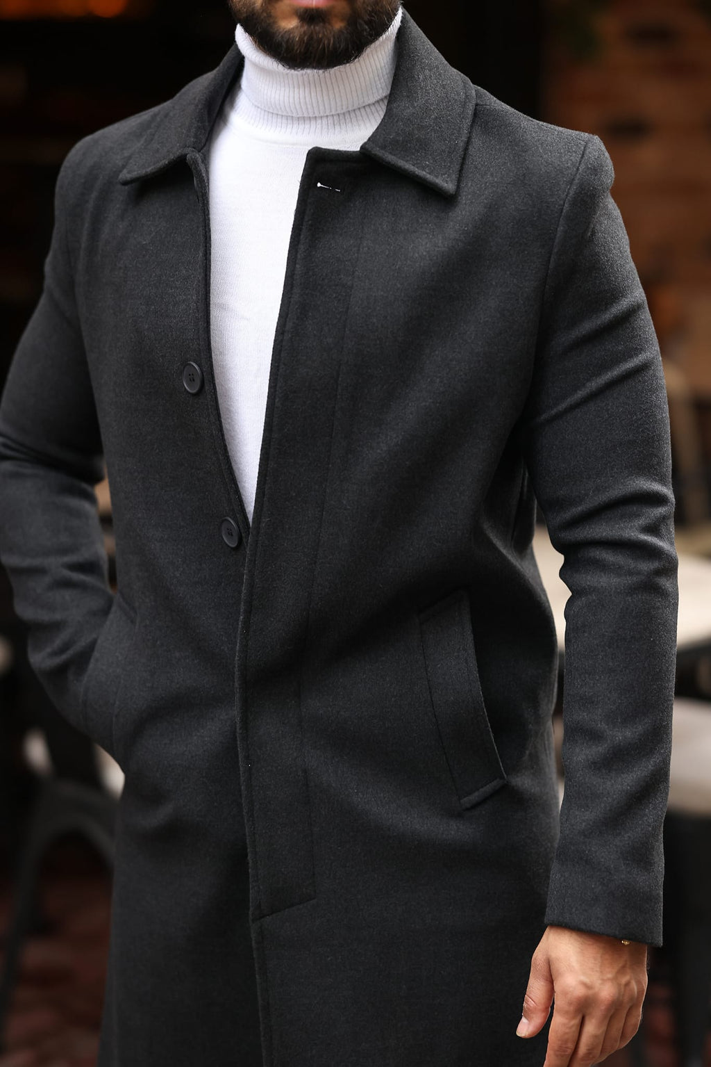 Antrasit Erkek Modern Fit Kaşe Kaban - Kod : 2505