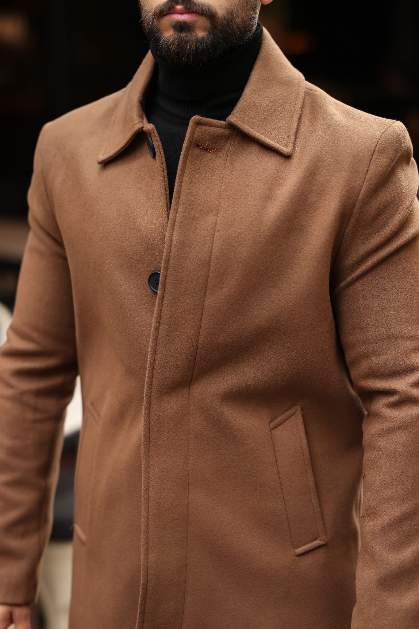 Taba Erkek Modern Fit Kaşe Kaban - Kod : 2505